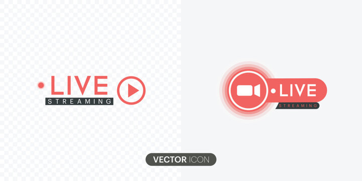 Live streaming icon set.Red symbols and buttons of live streaming, Live broadcasting buttons and symbols.Social media concept. Vector illustration.