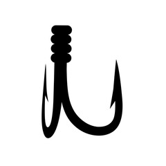 Silhouette of a fishing hook with two sharp hooks. Fish trap concept in the sea. Simple trap on white background.
