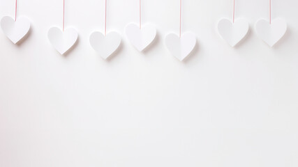 Hanging heart on rope. White hanging heart on white background.