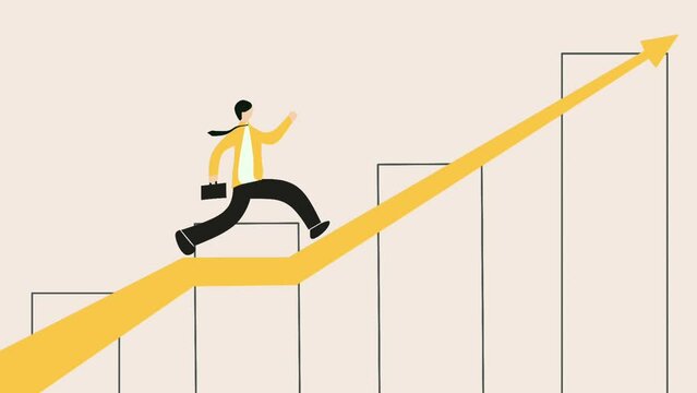 animation of businessman climbing the stairs to success. Animation of increasing and achieving business success