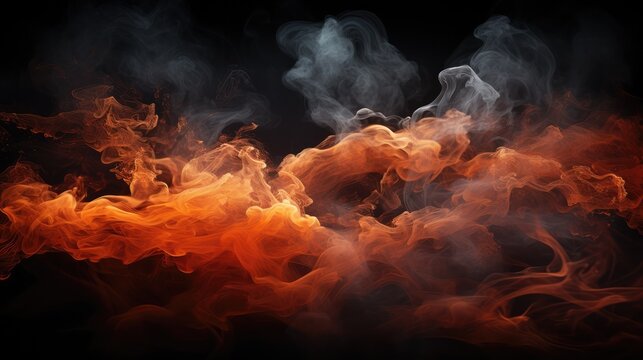 red and orange smoke on full black background 