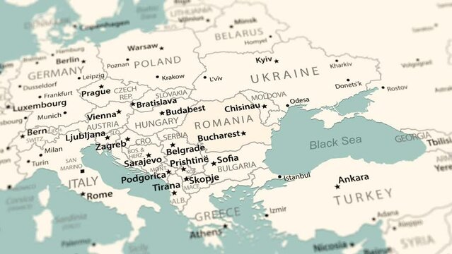 Romania on the world map. Smooth map rotation. 4K animation.