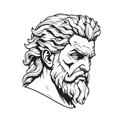 potrait head of zeus  vector illustration black and white