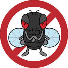 ポップなハエの禁止マーク付きイラスト