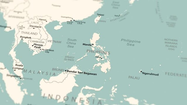 Philippines on the world map. Smooth map rotation. 4K animation.