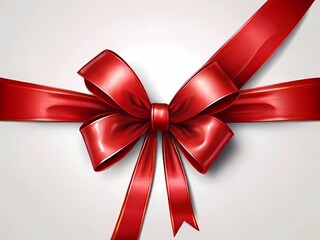 A vibrant, intricately crafted red bow and ribbon, meticulously arranged against a pure white background.
