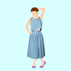 Illustration Asian woman wearing top crop and skirt. 