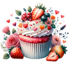 Cupcake adorned with fruits and flowers  - 25