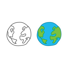 World planet, globe, earth. Vector hand drawn icon illustration