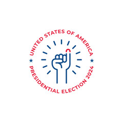 United states of america USA, presidential election 2024, voting president, hand raised. Vector icon template
