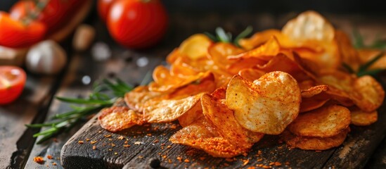 Ready to consume spicy potato chips for barbeque flavor.