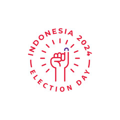 Indonesia 2024 election day pemilu, hand raised, voting. Vector icon label template