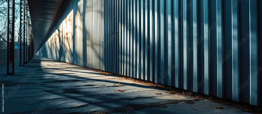 Aufkleber modern building designed with a metal corrugated facade. with copy space image. place for adding tex