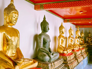 Row Of Sitting Buddha Statues At Wat Pho Buddhist Temple In Bangkok, Thailand. Wat Pho Is One Of...