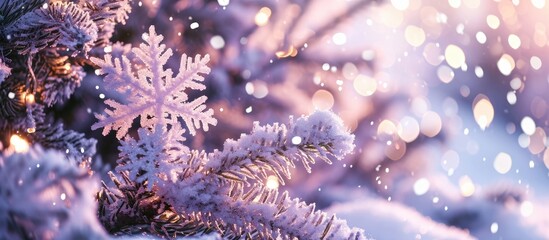 Light purple background with snowflakes Christmas background. with copy space image. Place for...