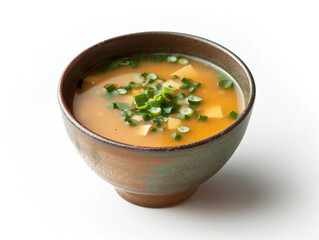 Miso soup isolated on white background. It is a traditional and well-known Japanese food.
