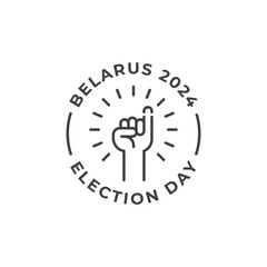 Belarus 2024 election day, voting, raised hand. Vector icon label template