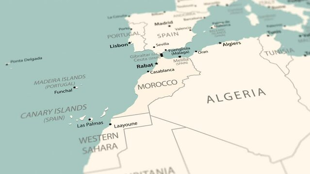 Morocco on the world map. Smooth map rotation. 4K animation.