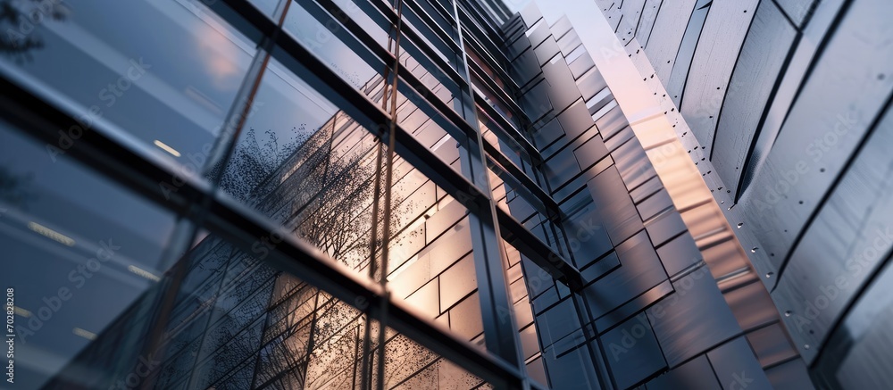 Aufkleber modern building designed with a metal corrugated facade. with copy space image. place for adding tex