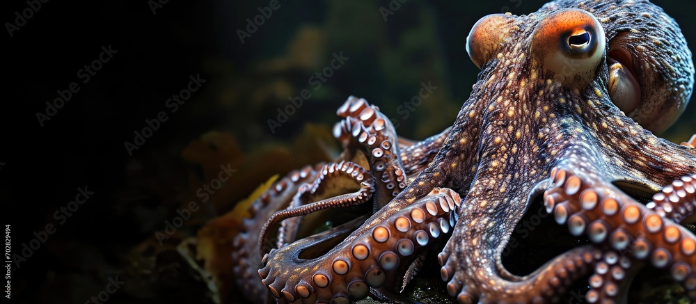 Poster Long arm octopus Macrotritopus defilippi. with copy space image. Place for adding text or design