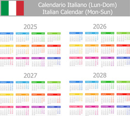 2025-2028 Italian Type-1 Calendar Mon-Sun on white background
