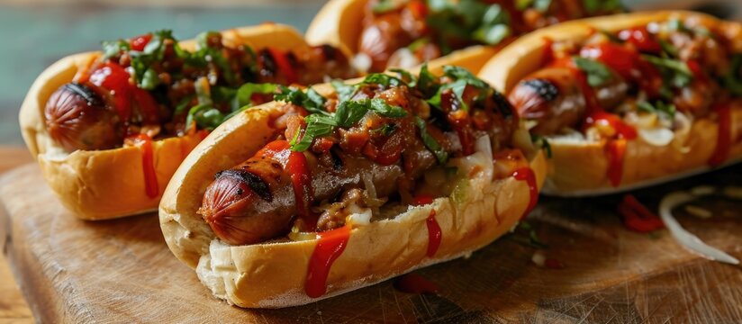 beef sausages in hot dog buns