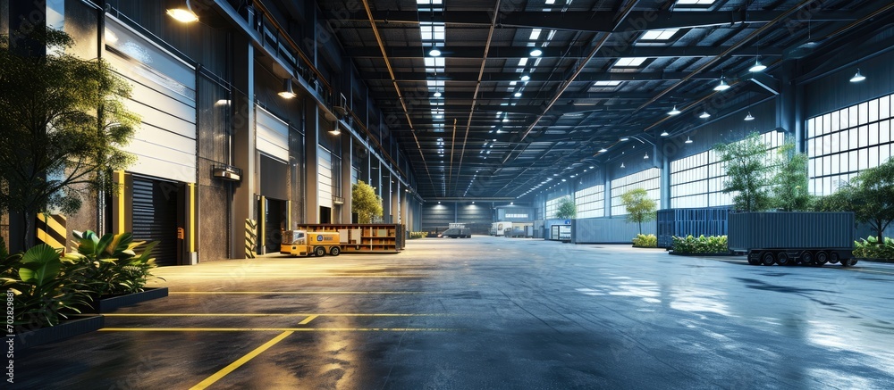 Aufkleber Innovative logistic warehouse complex Excellent solution for storing sorting and transporting products Transportation. with copy space image. Place for adding text or design