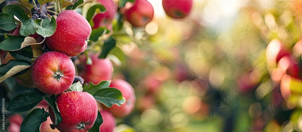 Poster lots of ripe red apples growing on the standard apple tree in a dutch apple orchard it s almost fall