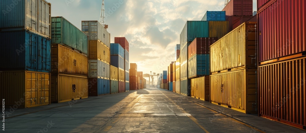Fototapete Handling stack of container shipping Container shipping yard. with copy space image. Place for adding text or design