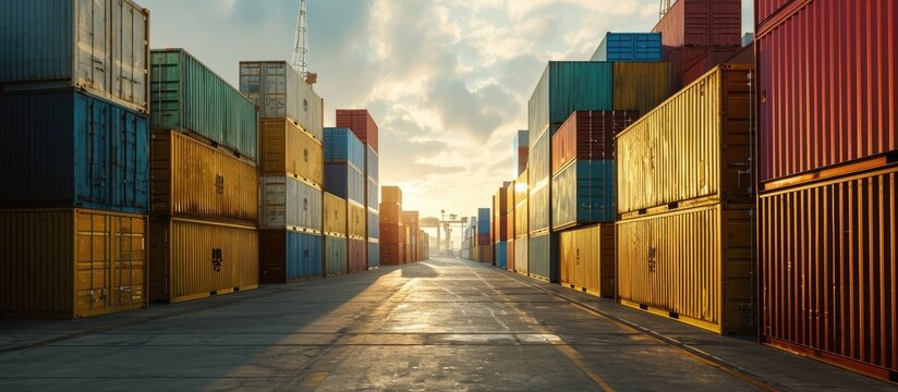 Handling stack of container shipping Container shipping yard. with copy space image. Place for adding text or design