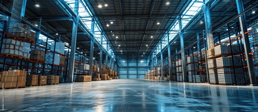 Aufkleber Innovative logistic warehouse complex Excellent solution for storing sorting and transporting products Transportation. with copy space image. Place for adding text or design