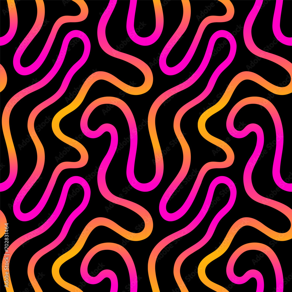 Poster gradient endless winding, curved line seamless repeat vector pattern. liquid, fluid, funky chaotic o