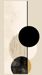 A black and white abstract painting with circles