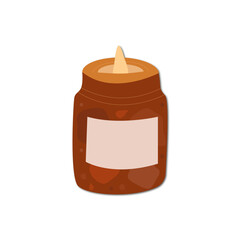 Vector flat illustration. Autumn cute and cozy icon for your design. Illustration of a candle isolated on a white background.