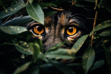 Photo of an animal's gaze through lush vegetation