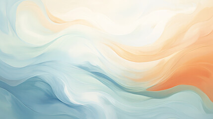Soothing abstract design with gentle swirls and waves in soft pastel blue and orange, creating a calming and harmonious backdrop Ai Generative - obrazy, fototapety, plakaty