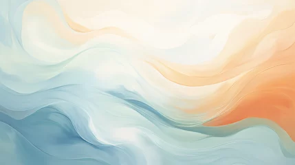 Türaufkleber Soothing abstract design with gentle swirls and waves in soft pastel blue and orange, creating a calming and harmonious backdrop Ai Generative © SK