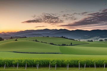 Naklejka premium Campi coltivati al tramonto