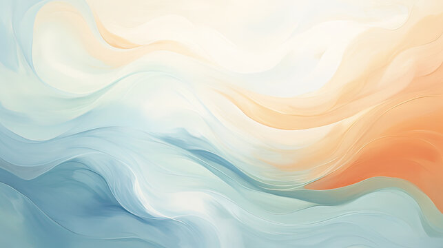 Soothing abstract design with gentle swirls and waves in soft pastel blue and orange, creating a calming and harmonious backdrop Ai Generative