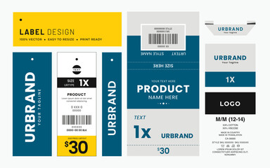 Hangtag label and price tag apparel care label with barcode sample garments accessories packaging design eco and vintage fashion product.