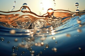 water with air bubbles underwater, splash and waves on white background  - obrazy, fototapety, plakaty