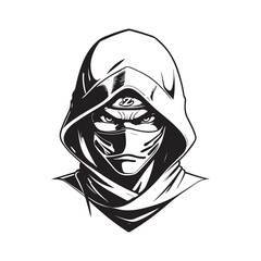 japanese ninja shinobi vector illustration black and white