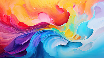 A vivid abstract background with energetic swirls and waves in a spectrum of bright colors, creating a lively and dynamic visual experience Ai Generative - obrazy, fototapety, plakaty