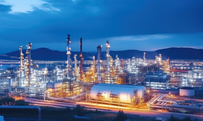 Fototapeta na wymiar Industrial Hub, Aerial View of Oil Refinery - Complex Infrastructure Amidst Industrial Operations.