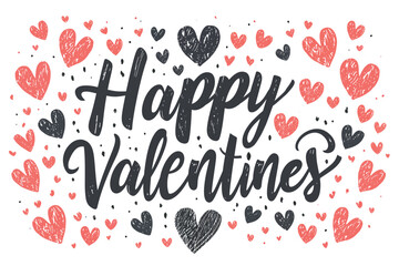 Handwritten brush ink lettering of Happy Valentines Day on white background.
