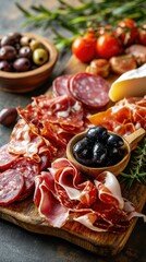 assortment of cold cuts and salami on wooden table