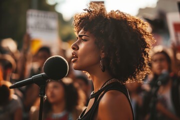 A social activist leading a rally, showcasing her passion and determination