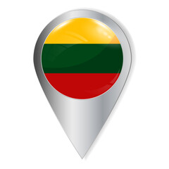 Vector illustration. Glossy button with highlights and shadows. Geographic location icon. Flag of Lithuania. User interface element. Set of souvenir countries.