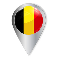 Fototapeta premium Vector illustration. Glossy button with highlights and shadows. Geographic location icon. Flag of Belgium. User interface element. Set of souvenir countries.