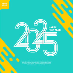 Happy new year 2025 square template with line number style on black background.